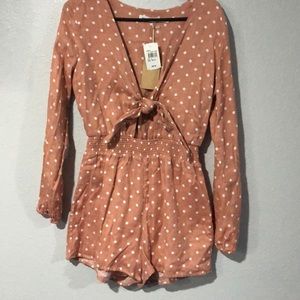 NWT Dusty Pink Dotted Tie Cutout Romper